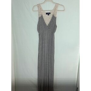 Ocean Drive Gray Crochet V-Neck Maxi Dress Beach Vacation‎ Casual Medium